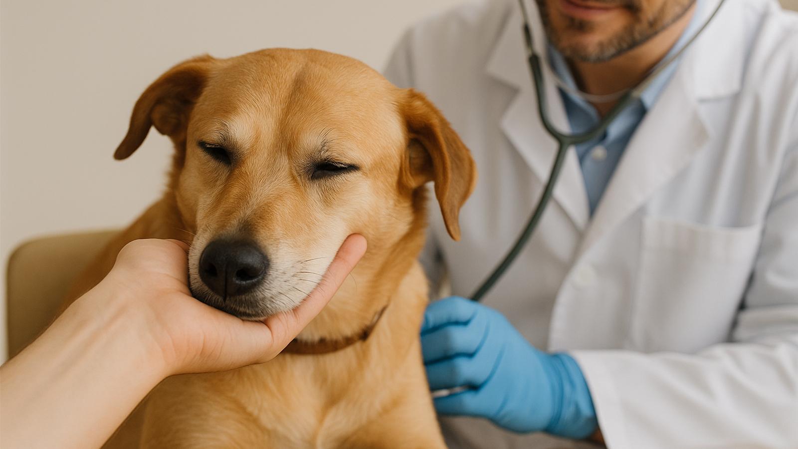 pes na veterině, dává najevo souhlas k ošetření