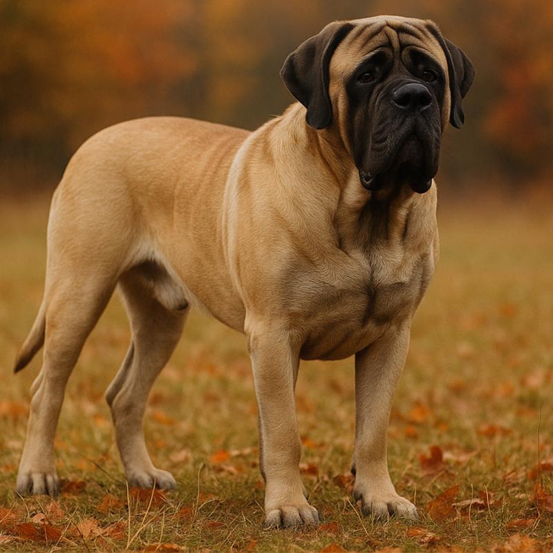anglický mastif stojí v podzimním parku
